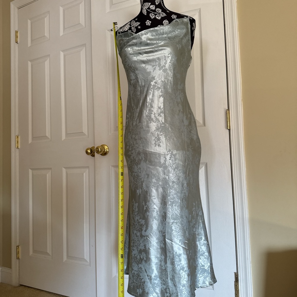 Silver Floral Satin Slip Dress - Elegant Evening Dress